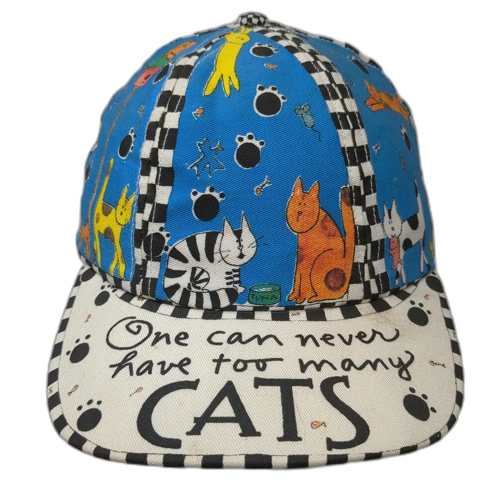 Kathy Davis Designs Baseball Cap Blue White One Size Cats Checkerboard Hat